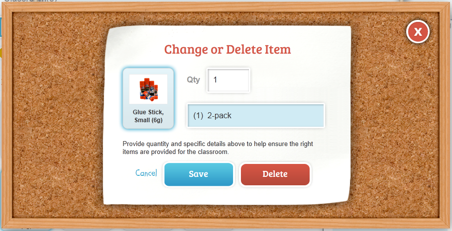 change or delete item screenshot