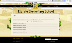 web page with text links to teacherlists school supply lists