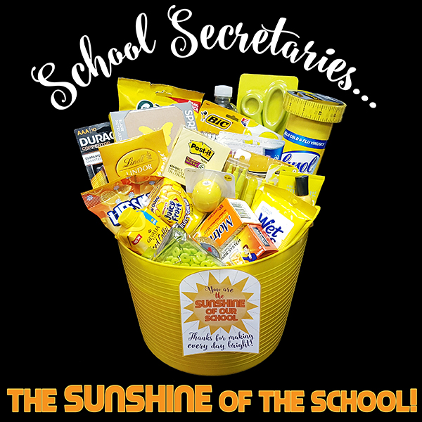 school secretary basket of supplies