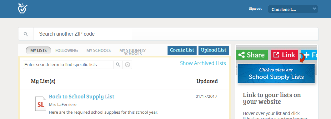 select upload list screenshot