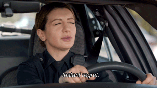 police officer in car saying instant regret