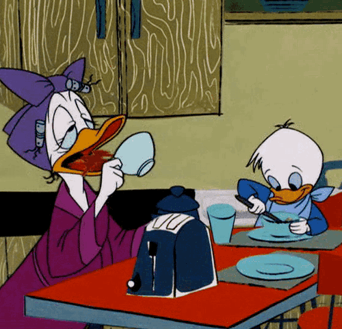 Daisy Duck drinking coffee cartoon