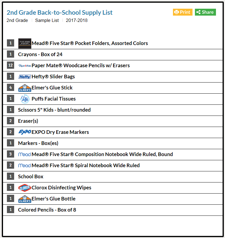 2nd Grade School Supply List Teacherlists Blog
