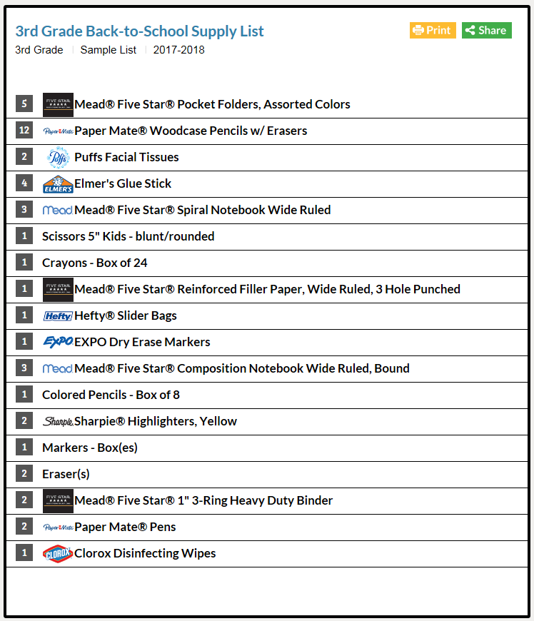 3rd Grade School Supply List Teacherlists Blog