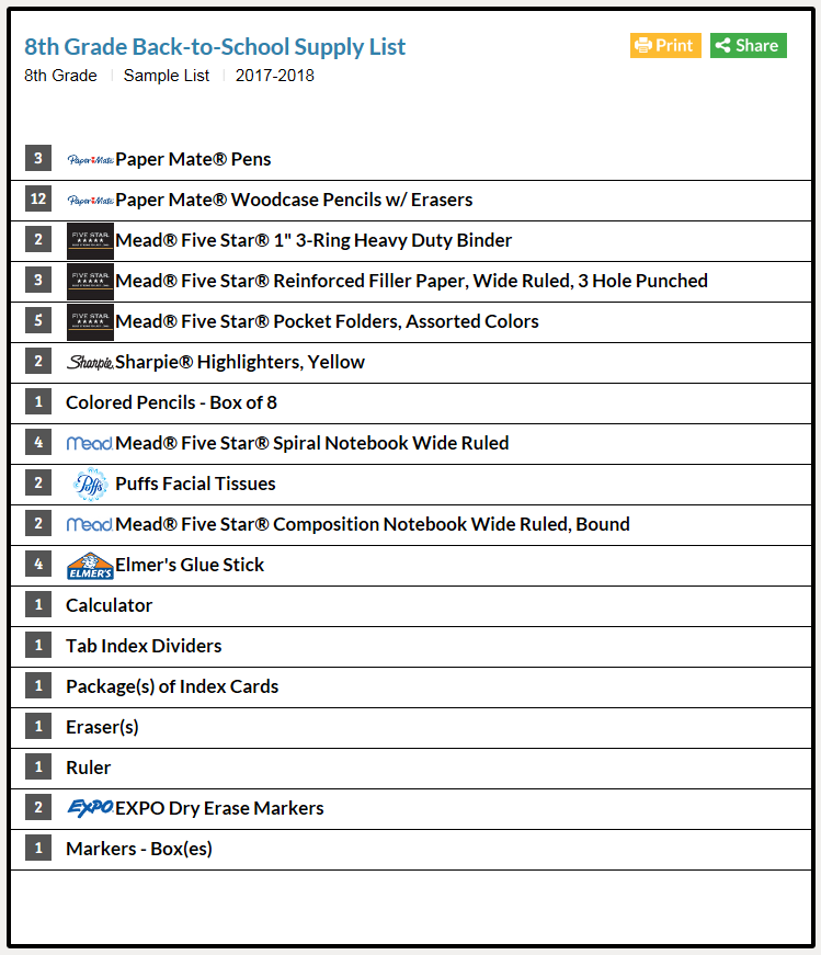 8th Grade School Supply List Teacherlists Blog