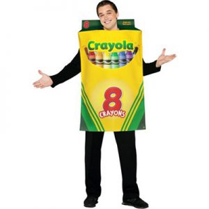 Man wearing crayola crayons costume