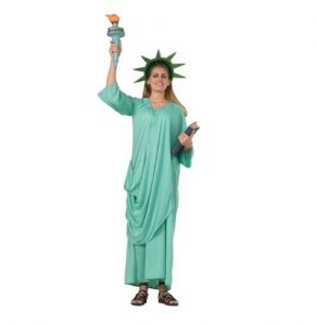 Woman wearing Statue of Liberty costume