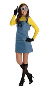 Girl wearing Minion character costume