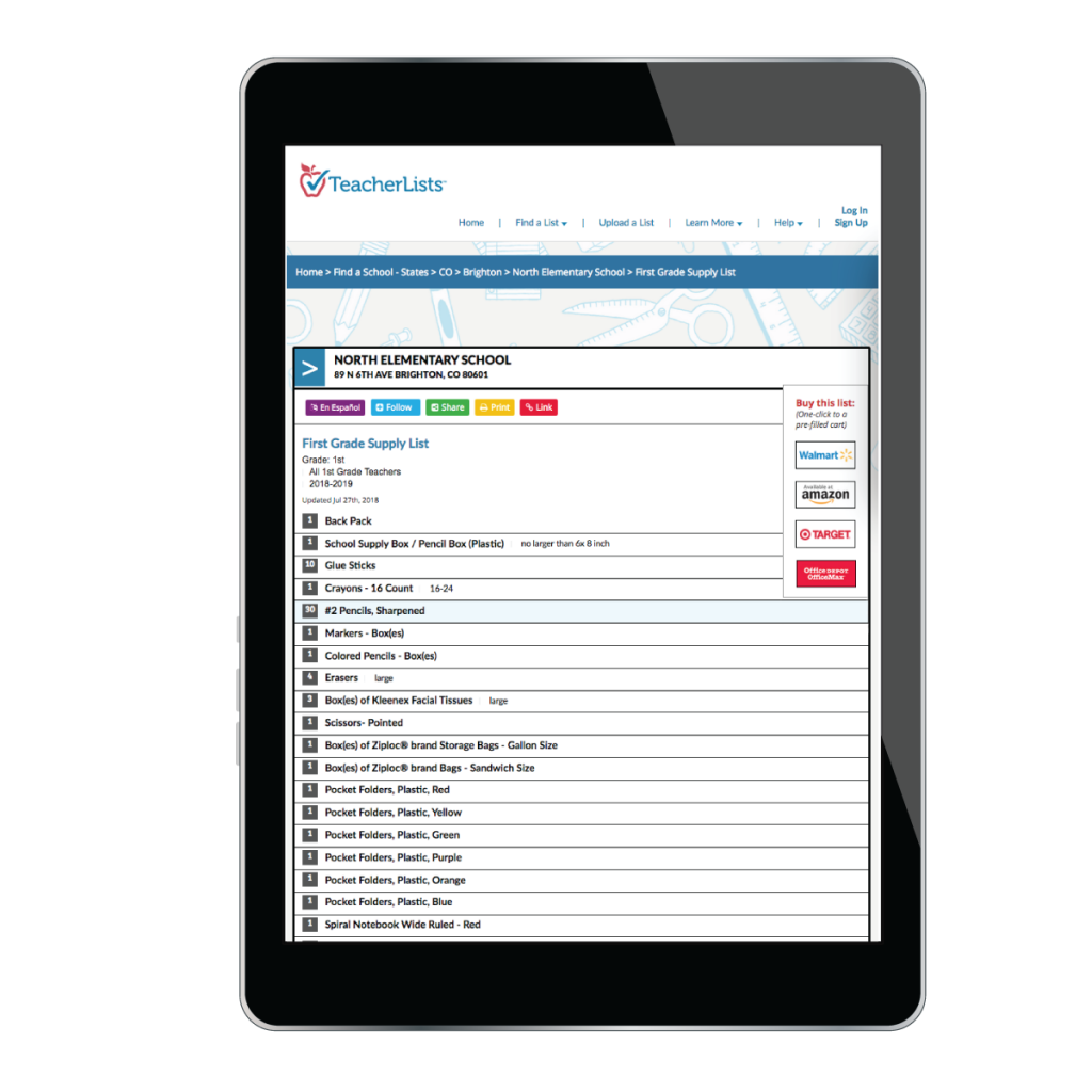 Ganado school supply list on a tablet