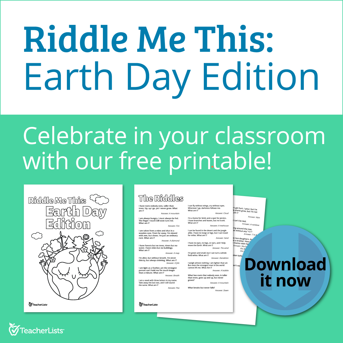 Earth Day Riddles Printable for Teachers