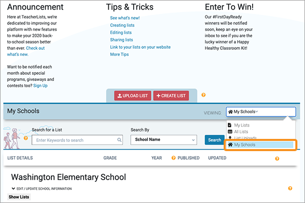 “My Schools” in the “Viewing” drop-down