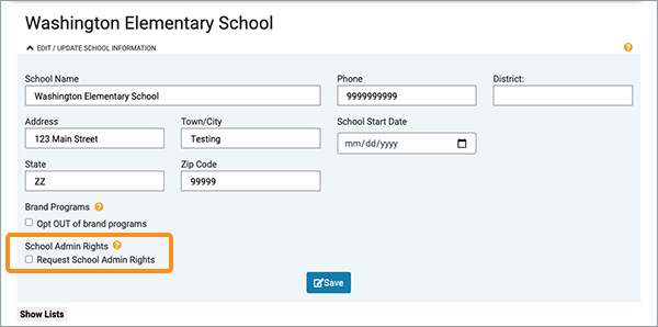 Request School Admin Rights