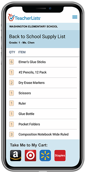 iPhone showing a school supply list.