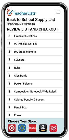 iPhone showing a school supply list.